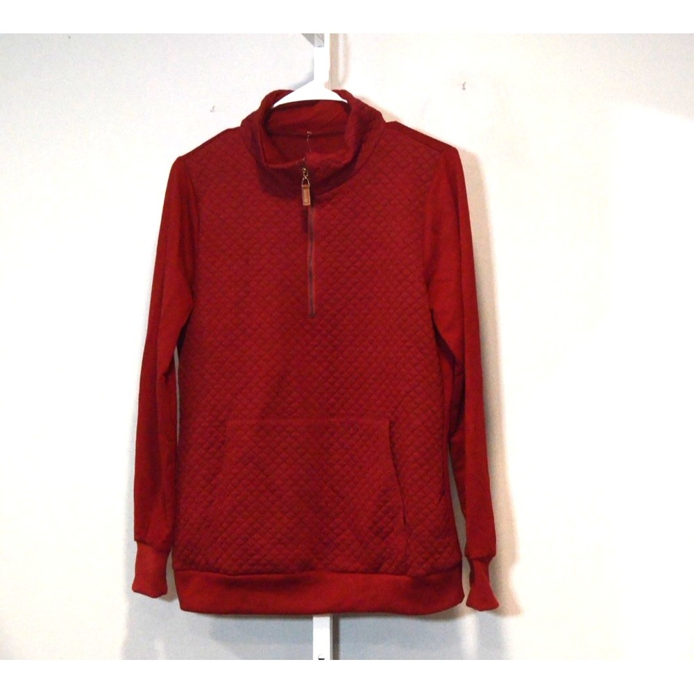NWT BTFBM Size S Burgundy Pullover Partially Quilted 1/4 Zip Kangaroo Pocket